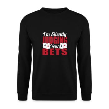 Fan de poker Texas Hold’em Je juge silencieusement votre - Sweat-shirt Unisexe - noir - Devant - Alina (178cm) & Michal (187cm)