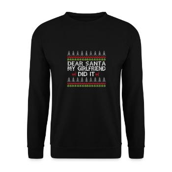 Dear Santa My Girlfriend Did It Ugly Christmas - Unisex Sweatshirt - black - Front - Alina (178cm) & Michal (187cm)