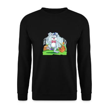 Easter Bunny With Colorful Egg Basket - Unisex Pullover - Schwarz - Vorne - Alina (178cm) & Michal (187cm)