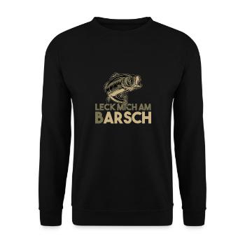 Leck mich am Barsch Angler Angelhacken Spruch - Unisex Pullover - Schwarz - Vorne - Alina (178cm) & Michal (187cm)