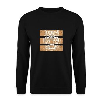 Vintage Tiger Cat Lover Print Tee - Unisex Pullover - Schwarz - Vorne - Alina (178cm) & Michal (187cm)