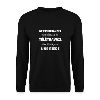 Ne pas déranger télétravail sauf pour une bière - Sweat-shirt Unisexe - noir - Devant - Alina (178cm) & Michal (187cm)