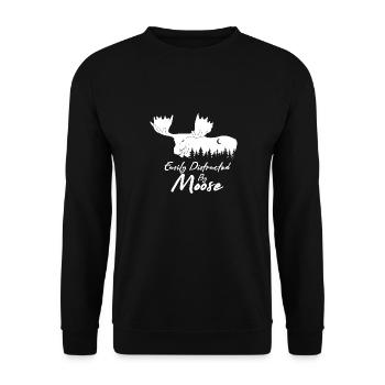 Distracted by Wildlife Forest Animal Moose Nature - Unisex Sweatshirt - black - Front - Alina (178cm) & Michal (187cm)