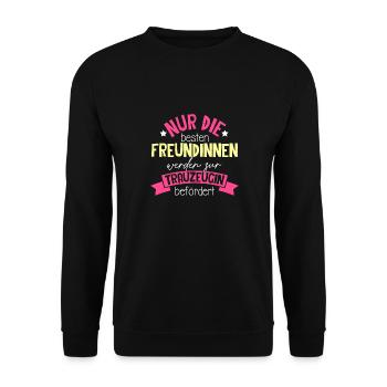 Beste Freundin Trauzeugin Hochzeit Junggesellinnen - Unisex Pullover - Schwarz - Vorne - Alina (178cm) & Michal (187cm)