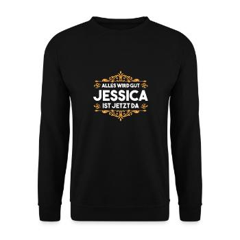 Vorname Jessica - Unisex Pullover - Schwarz - Vorne - Alina (178cm) & Michal (187cm)