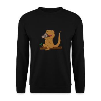 Süßer Eidechsen-Kaffee Lazy Office Monday Crested - Unisex Pullover - Schwarz - Vorne - Alina (178cm) & Michal (187cm)