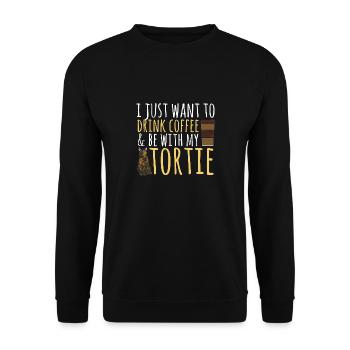 Schildpatt Katze Tortoiseshell Cat Tortie - Unisex Pullover - Schwarz - Vorne - Alina (178cm) & Michal (187cm)