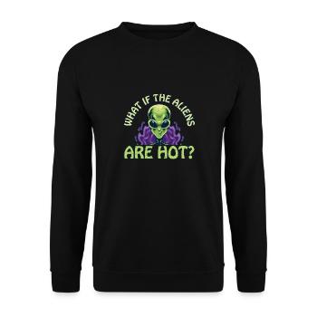 Funny Science Geek What If The Aliens Are Hot UFO - Unisex Sweatshirt - black - Front - Alina (178cm) & Michal (187cm)