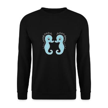 Humor Kleines Seepferdchen - Unisex Pullover - Schwarz - Vorne - Alina (178cm) & Michal (187cm)
