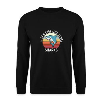 Nur ein Mädchen, das Haie liebt, liebt Hai-Zeug - Unisex Pullover - Schwarz - Vorne - Alina (178cm) & Michal (187cm)