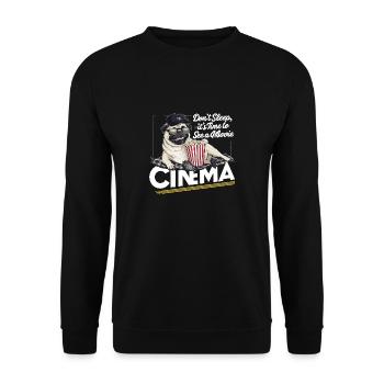 Mops Hundehalter Mops Liebe Kino Popcorn - Unisex Pullover - Schwarz - Vorne - Alina (178cm) & Michal (187cm)