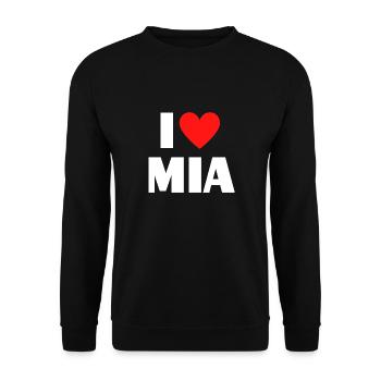 I love Mia Rotes Herz Liebe Fan Geschenk - Unisex Pullover - Schwarz - Vorne - Alina (178cm) & Michal (187cm)