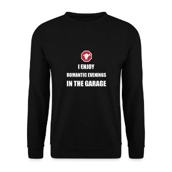 Enjoy evenings in the garage Automechaniker - Unisex Pullover - Schwarz - Vorne - Alina (178cm) & Michal (187cm)