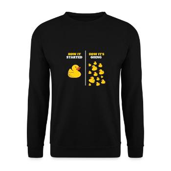 How It Started Bath Duckling Duckie Yellow Rubber - Unisex Sweatshirt - black - Front - Alina (178cm) & Michal (187cm)