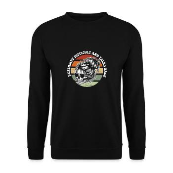 Skeleton Messy Bun Expensive Difficult And Talks - Unisex Sweatshirt - black - Front - Alina (178cm) & Michal (187cm)