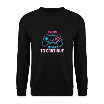 Press Start to Continue – Retro Neon Controller - Unisex Sweatshirt - black - Front - Alina (178cm) & Michal (187cm)