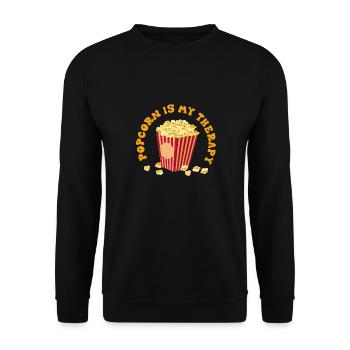 Popcorn als Therapie, lustiges Zitat, Maisfutter - Unisex Pullover - Schwarz - Vorne - Alina (178cm) & Michal (187cm)