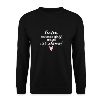 Tanten machen die Welt viel schöner / Beste Tante - Unisex Pullover - Schwarz - Vorne - Alina (178cm) & Michal (187cm)