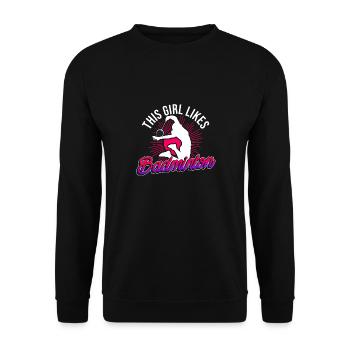 Mädchen mag Badminton Lustiges Sprichwort - Unisex Pullover - Schwarz - Vorne - Alina (178cm) & Michal (187cm)