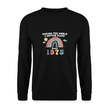 Making The World a Better Place Since 1975, 48th - Unisex Sweatshirt - black - Front - Alina (178cm) & Michal (187cm)