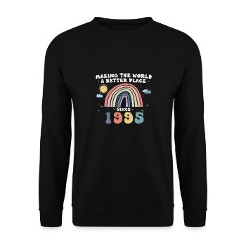 Die Welt zu einem besseren Ort machen seit 1995, 28. - Unisex Pullover - Schwarz - Vorne - Alina (178cm) & Michal (187cm)