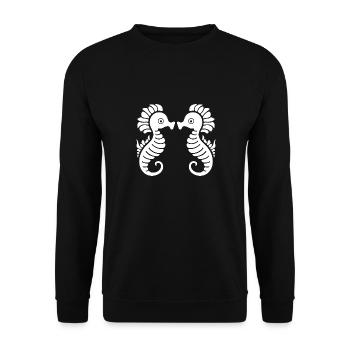 Humor Kleines Seepferdchen - Unisex Pullover - Schwarz - Vorne - Alina (178cm) & Michal (187cm)