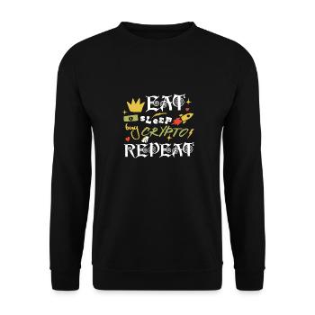 Eat Sleep Buy Crypto Repeat Day Trader Cool Saying - Unisex Sweatshirt - black - Front - Alina (178cm) & Michal (187cm)