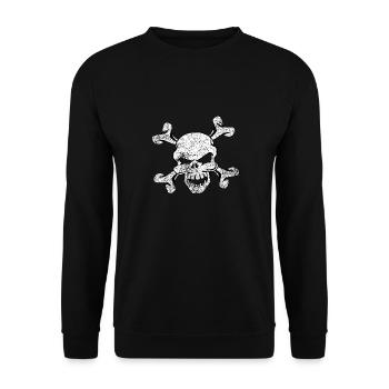 Distressed Schädel und gekreuzte Knochen - Unisex Pullover - Schwarz - Vorne - Alina (178cm) & Michal (187cm)
