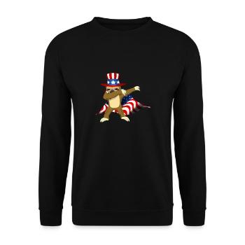 4. Juli Dabbing Faultier USA - Unisex Pullover - Schwarz - Vorne - Alina (178cm) & Michal (187cm)