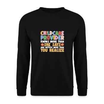 Éducateur d’enseignants en garderie - Sweat-shirt Unisexe - noir - Devant - Alina (178cm) & Michal (187cm)