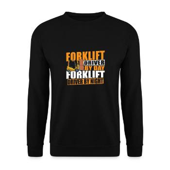 Funny Forklift Driver By Day Night Cool Forklifter - Unisex Sweatshirt - black - Front - Alina (178cm) & Michal (187cm)