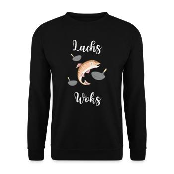 Lachs Woks - lustiger Logopädie Spruch Stimme Cool - Unisex Pullover - Schwarz - Vorne - Alina (178cm) & Michal (187cm)