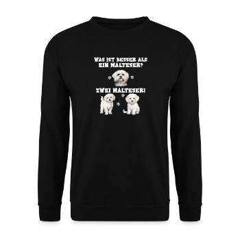 Was ist besser als ein Malteser zwei Malteser - Unisex Pullover - Schwarz - Vorne - Alina (178cm) & Michal (187cm)