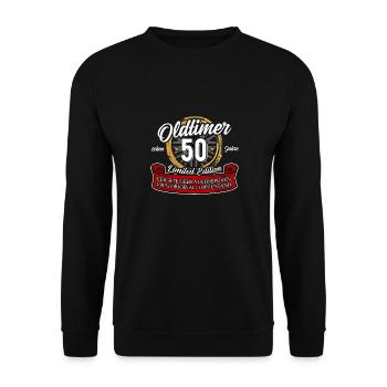 50. Geburtstag Oldtimer Model 50 Jahre Geburtstag - Unisex Pullover - Schwarz - Vorne - Alina (178cm) & Michal (187cm)