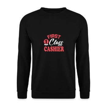Erstklassiger Kassierer - Unisex Pullover - Schwarz - Vorne - Alina (178cm) & Michal (187cm)
