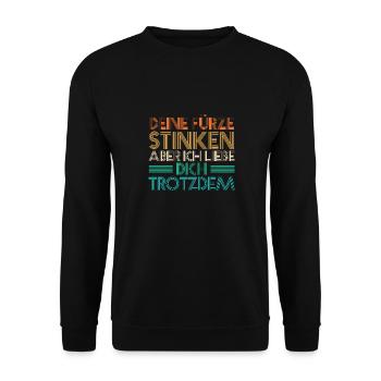 Deine Fürze stinken aber Ich liebe Dich - Unisex Pullover - Schwarz - Vorne - Alina (178cm) & Michal (187cm)