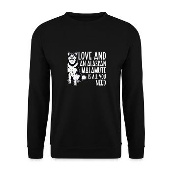 Alaskan Malamute Hund - Unisex Pullover - Schwarz - Vorne - Alina (178cm) & Michal (187cm)