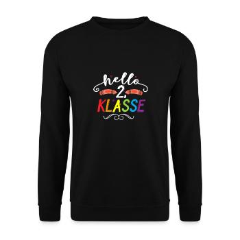 Hallo 2. Klasse Schulbeginn Schule Zweite Klasse - Unisex Pullover - Schwarz - Vorne - Alina (178cm) & Michal (187cm)