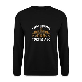 Schildpatt Katze Tortoiseshell Cat Tortie - Unisex Pullover - Schwarz - Vorne - Alina (178cm) & Michal (187cm)