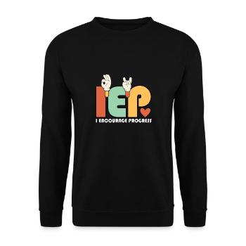Sped Teacher Groovy I Encourage Progress Is Not - Unisex Pullover - Schwarz - Vorne - Alina (178cm) & Michal (187cm)