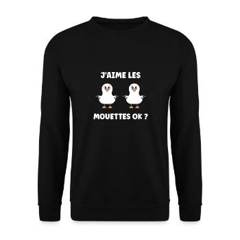 Humour petit mouette - Sweat-shirt Unisexe - noir - Devant - Alina (178cm) & Michal (187cm)