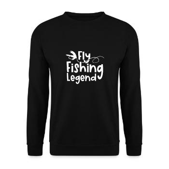 Nature Hobby Fischer Legende zum Fliegenfischen - Unisex Pullover - Schwarz - Vorne - Alina (178cm) & Michal (187cm)
