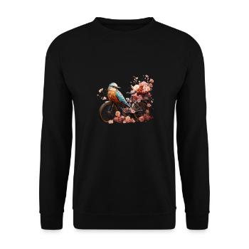 Magisches Leben mit Vogel auf einem Fahrrad, Tätowierung - Unisex Pullover - Schwarz - Vorne - Alina (178cm) & Michal (187cm)