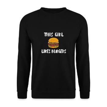 Une fille aime les hamburgers, la restauration - Sweat-shirt Unisexe - noir - Devant - Alina (178cm) & Michal (187cm)