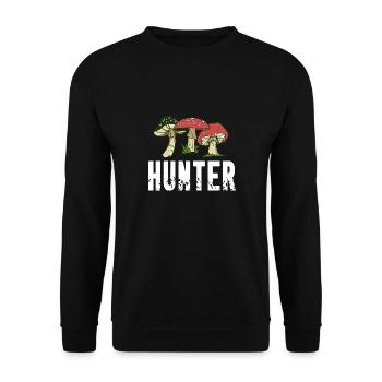 HUNTER Awesome Retro Mushroom Hunting T-Shirt - Unisex Sweatshirt - black - Front - Alina (178cm) & Michal (187cm)