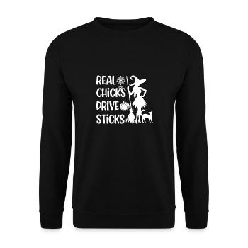 Halloween Costume Pumpkin Skeleton Horror Ghost - Unisex Sweatshirt - black - Front - Alina (178cm) & Michal (187cm)