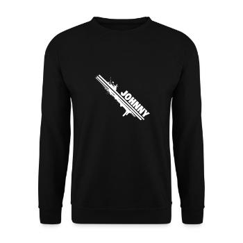 Geschenk für Johnny - Unisex Pullover - Schwarz - Vorne - Alina (178cm) & Michal (187cm)
