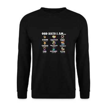 God Says I Am Strong Autism Awareness Asperger's - Unisex Sweatshirt - black - Front - Alina (178cm) & Michal (187cm)