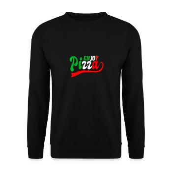 enjoy pizza - Unisex Pullover - Schwarz - Vorne - Alina (178cm) & Michal (187cm)