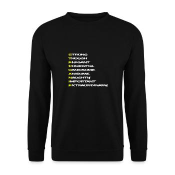 STÉPHANIE Prénom d’adjectifs forment un personnage - Sweat-shirt Unisexe - noir - Devant - Alina (178cm) & Michal (187cm)